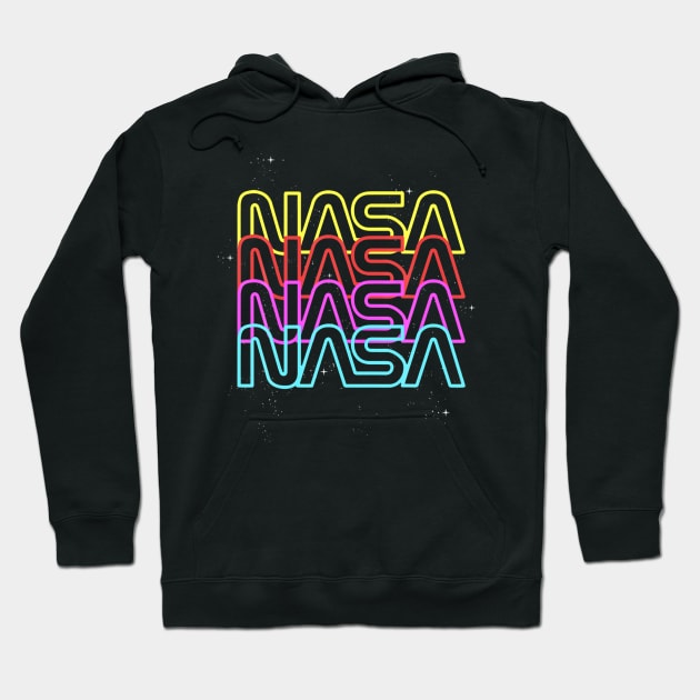 NASA Neon Rainbow Repeat Text Logo Hoodie by ANGELA2-BRYANT